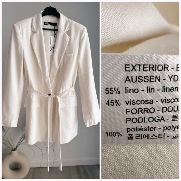 Zara Belted Linen Blend Blazer New - Picture 1 of 4
